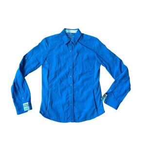 Kuhl Ezra Womens Button Down Shirt Size Small Long Sleeve Blue 100% Nylon